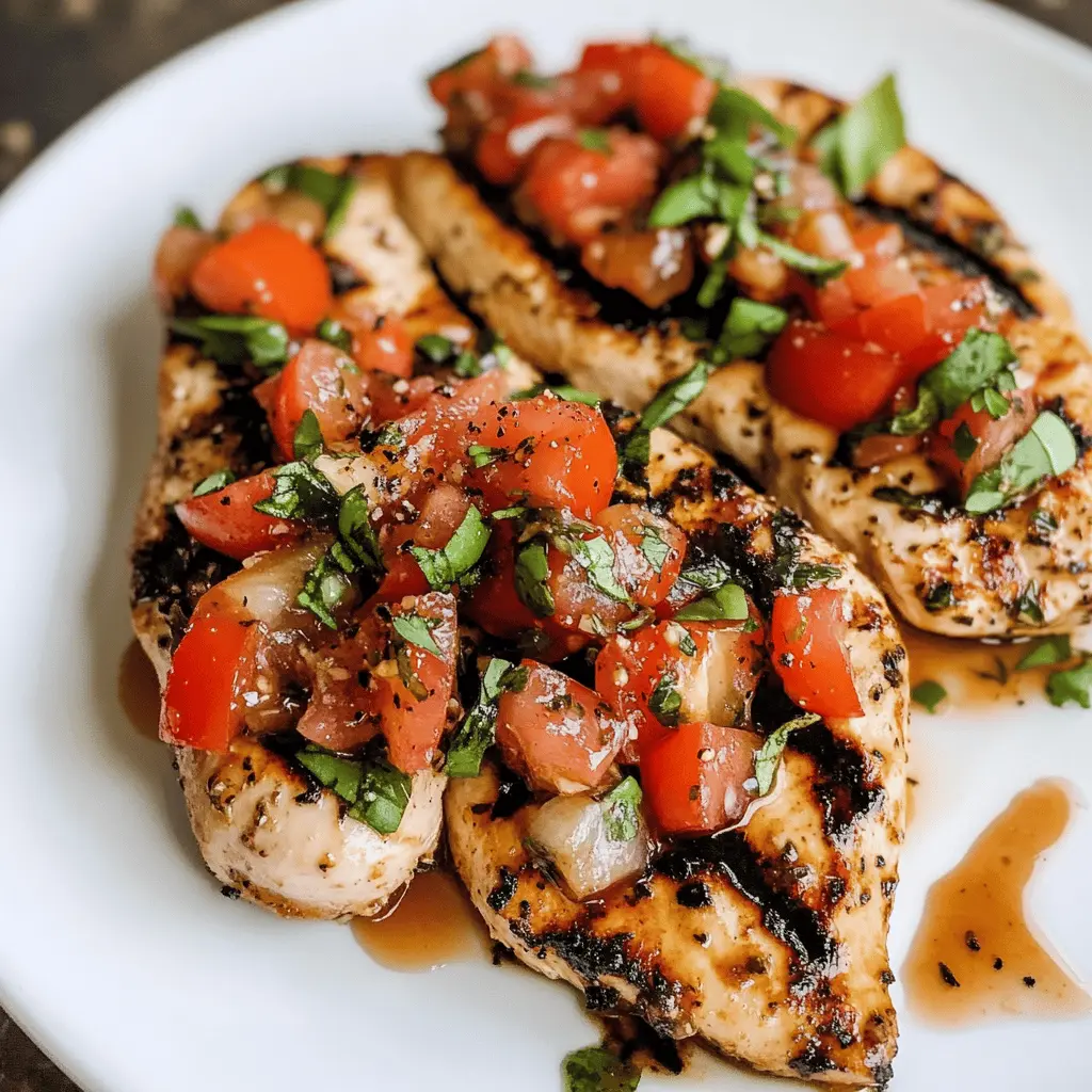 This 30-minute Grilled Bruschetta Chicken is a weeknight winner! Juicy grilled chicken topped with fresh tomatoes, basil, and mozzarella makes for a deliciously vibrant meal. Perfect for busy days or casual gatherings, it's an easy recipe that won't disappoint. Save this pin for your next dinner idea or barbecue celebration!