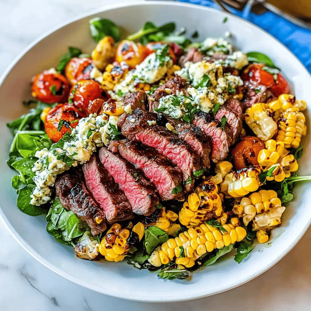 Fresh and flavorful, this Balsamic Steak Gorgonzola Salad combines juicy grilled steak, tangy Gorgonzola cheese, and sweet grilled corn for a delightful meal. Perfect for summer evenings or a quick weeknight dinner, it's a salad packed with protein and taste. Save this recipe to impress your friends at your next gathering!