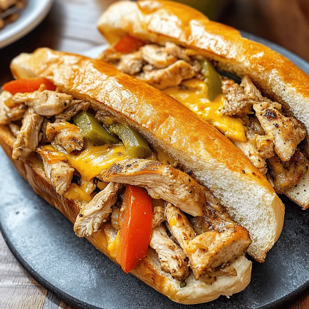 Get ready for a flavorful twist on the classic with these Chicken Cheese Steak Sandwiches! Juicy chicken, melty cheese, and vibrant veggies all packed into a soft roll create the perfect meal. Ideal for game day or a quick family dinner. Save this recipe to treat your loved ones to a delicious sandwich that satisfies!