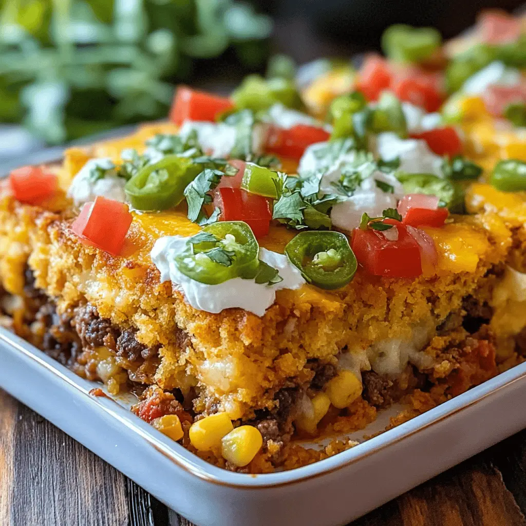 This Cornbread Taco Bake is a delightful blend of Tex-Mex flavors topped with golden cornbread. With seasoned ground beef, zesty taco sauce, and plenty of cheese, it's a hearty dish that's perfect for family dinners or game day. Save this recipe for a simple, satisfying meal that everyone will love!