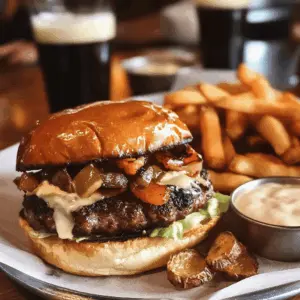 Sink your teeth into this mouthwatering Irish Pub Burger! Juicy beef patties topped with creamy Irish cheddar, crispy bacon, and homemade whiskey sauce create a flavor explosion. Perfect for game day or a backyard BBQ, this recipe is sure to impress your guests. Save it now and elevate your next meal!