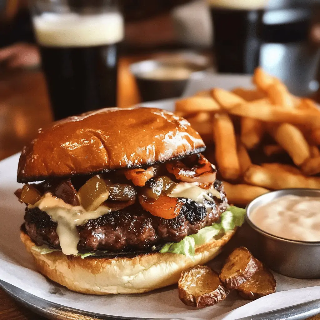 Sink your teeth into this mouthwatering Irish Pub Burger! Juicy beef patties topped with creamy Irish cheddar, crispy bacon, and homemade whiskey sauce create a flavor explosion. Perfect for game day or a backyard BBQ, this recipe is sure to impress your guests. Save it now and elevate your next meal!