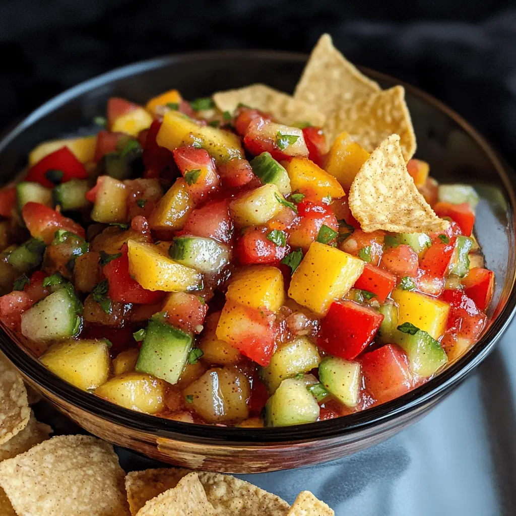 Sweet and refreshing, this Fruit Salsa with Cinnamon Chips is a delightful twist on traditional salsa! Bursting with vibrant flavors from fresh fruits like strawberries, kiwi, and mango, paired with crunchy, cinnamon-dusted tortilla chips. Perfect for parties or a light dessert, don't forget to save this recipe for your next gathering!