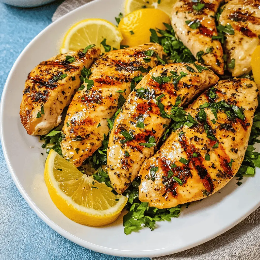 Bring out the amazing flavors of grilled chicken with this Lemon Garlic Chicken recipe. Juicy chicken breasts marinated in zesty lemon and fragrant garlic make a perfect dish for any gathering. It's not only simple but also packed with refreshing flavor! Save this recipe for your next family dinner or BBQ, and impress your guests with every bite.