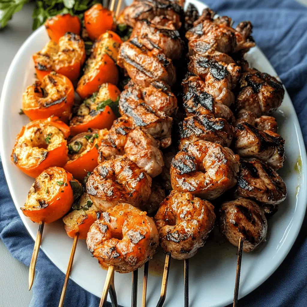 Get ready for a flavor explosion with these Grilled Surf and Turf Skewers! Perfectly seasoned shrimp and juicy beef come together on a skewer for a delicious meal. Ideal for summer barbecues, family gatherings, or dinner nights when you want something special. Save this recipe for your next cookout and impress your guests with this irresistible dish!