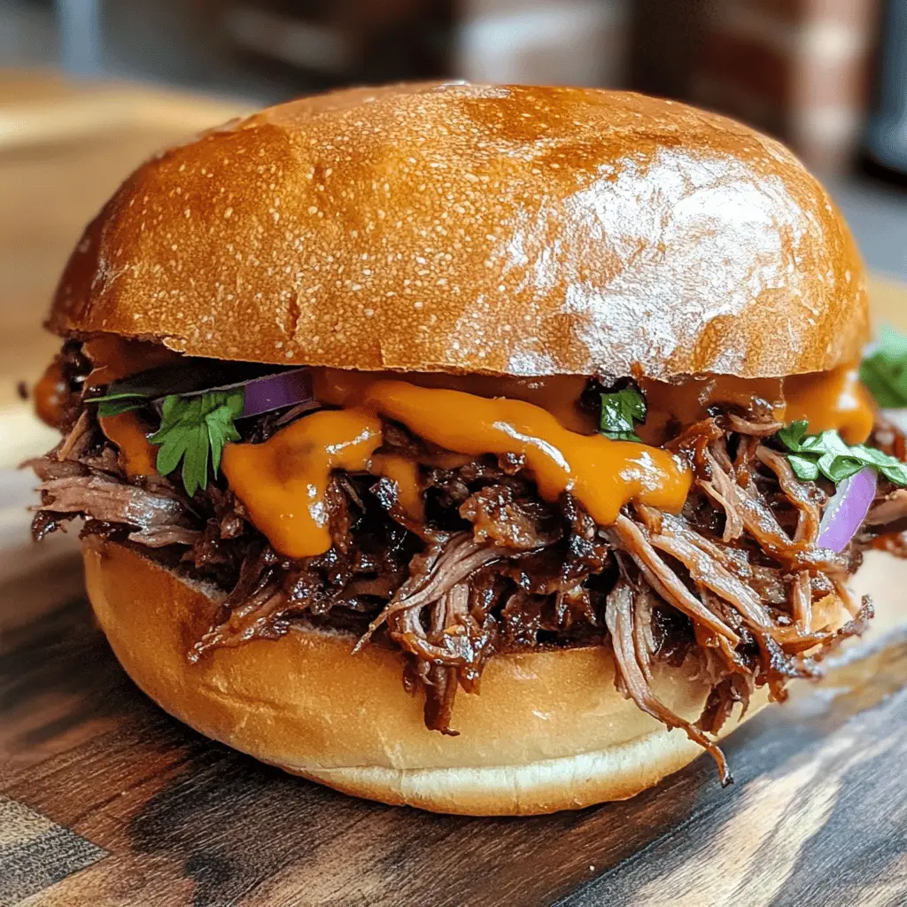 Take your tastebuds on a journey with this tender Pulled Beef Sandwich! Slow-cooked to perfection, this recipe features rich, flavorful beef paired with your choice of tangy BBQ sauce. Perfect for game day or a cozy family dinner, this sandwich is sure to impress! Save it now for your next gathering or a simple weeknight meal!