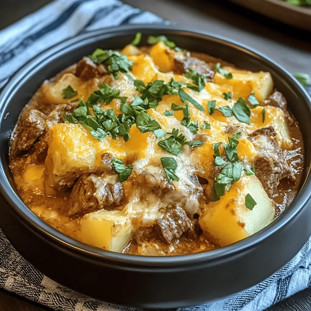 Warm up your dinner routine with this Slow Cooker Steak and Cheddar Potato Casserole! Packed with juicy steak, creamy cheese, and tender potatoes, it's a hearty meal that's simple to prepare. The slow cooking brings all the flavors together wonderfully. Perfect for busy weeknights or cozy family gatherings! Save this recipe for a comforting dish everyone will love!