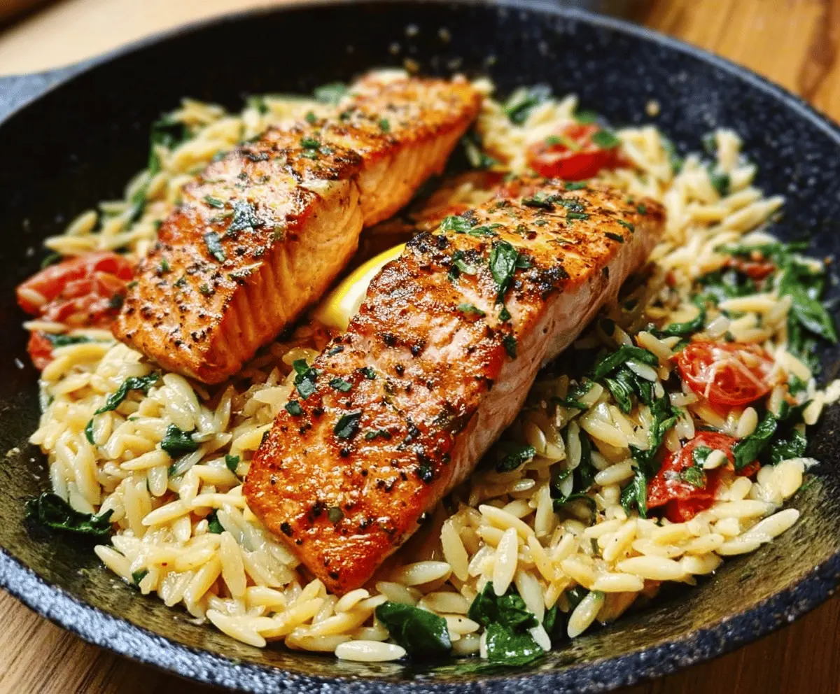 Easy One Skillet Salmon with Lemon Orzo