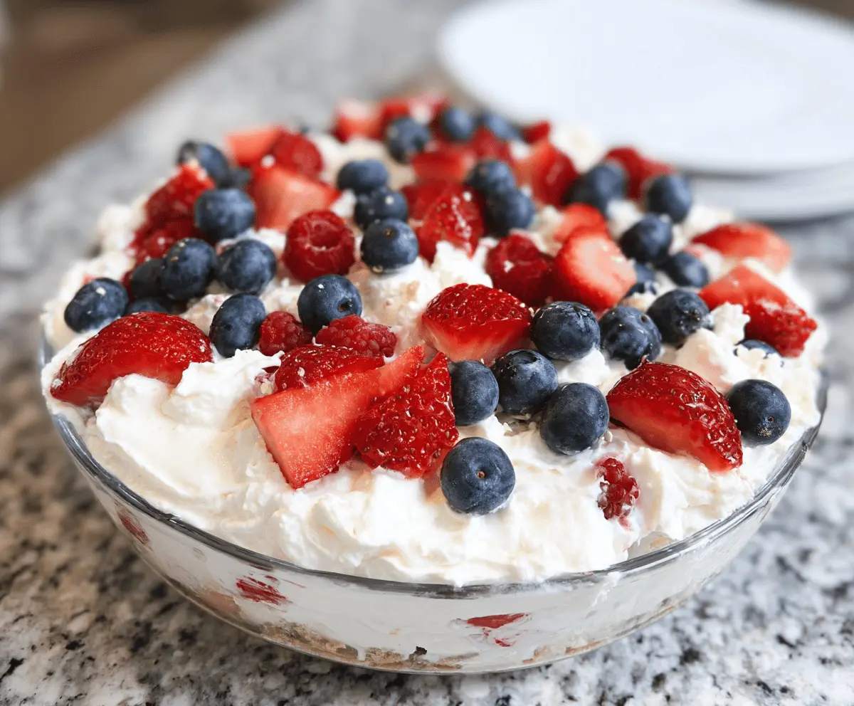 Easy Red White and Blue Cheesecake Salad Recipe