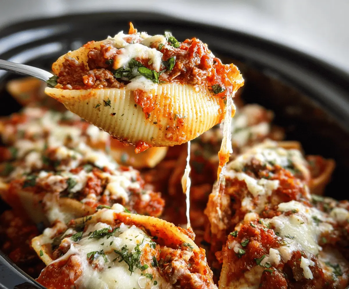 Easy Slow Cooker Stuffed Shells with Meat Sauce