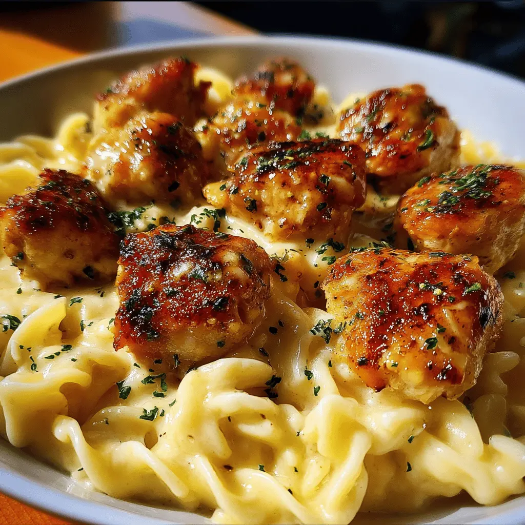 Garlic Butter Chicken Bites with Creamy Parmesan Pasta