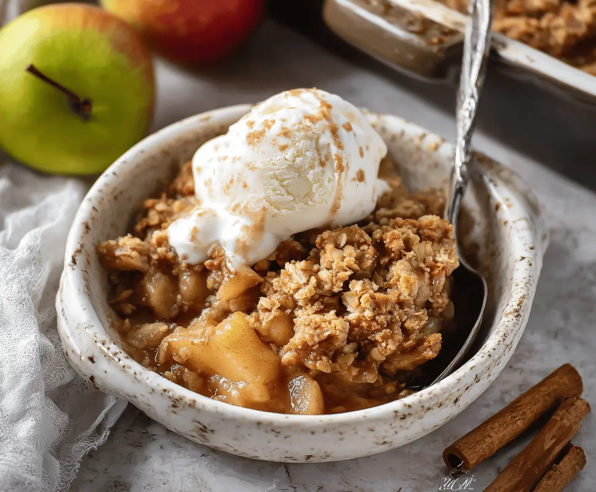 Delicious homemade Apple Pear Crisp with a golden oat topping served in a baking dish