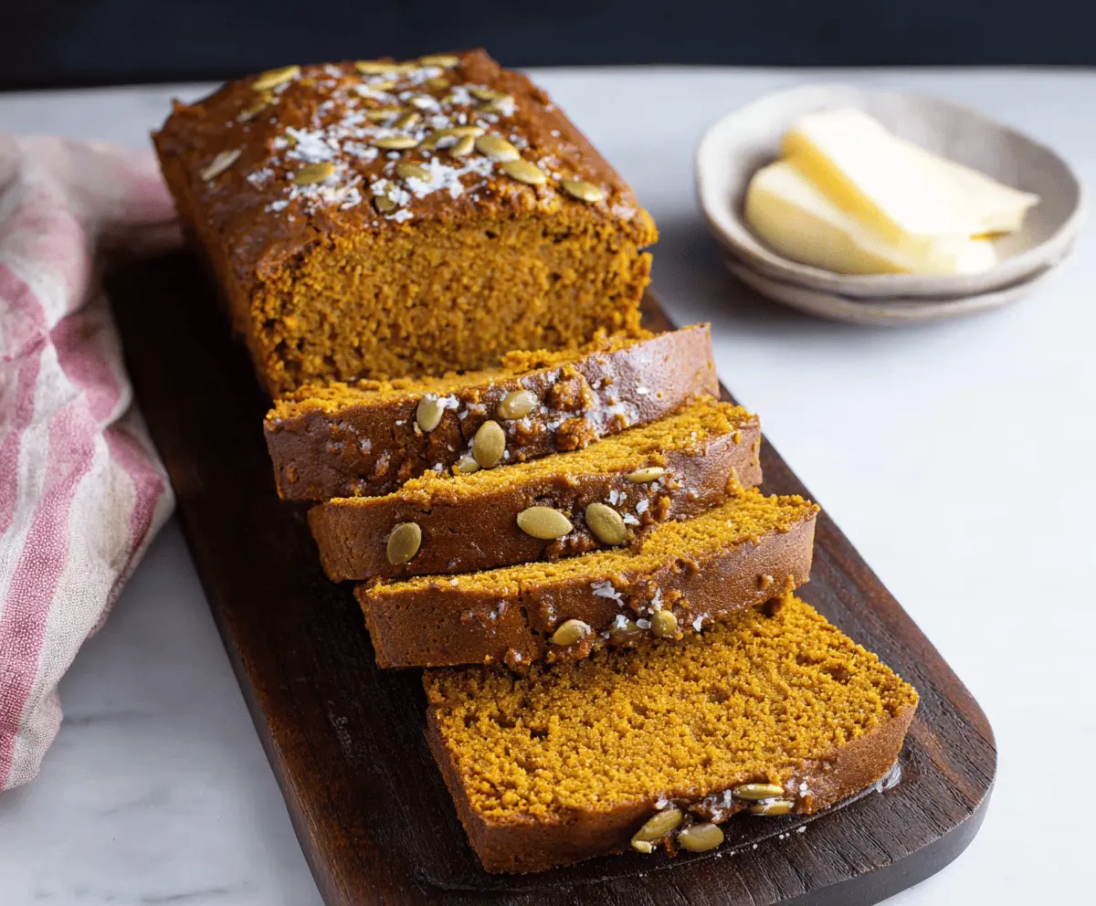 Delicious homemade Copycat Starbucks Pumpkin Bread topped with walnuts and cinnamon, ready to enjoy.