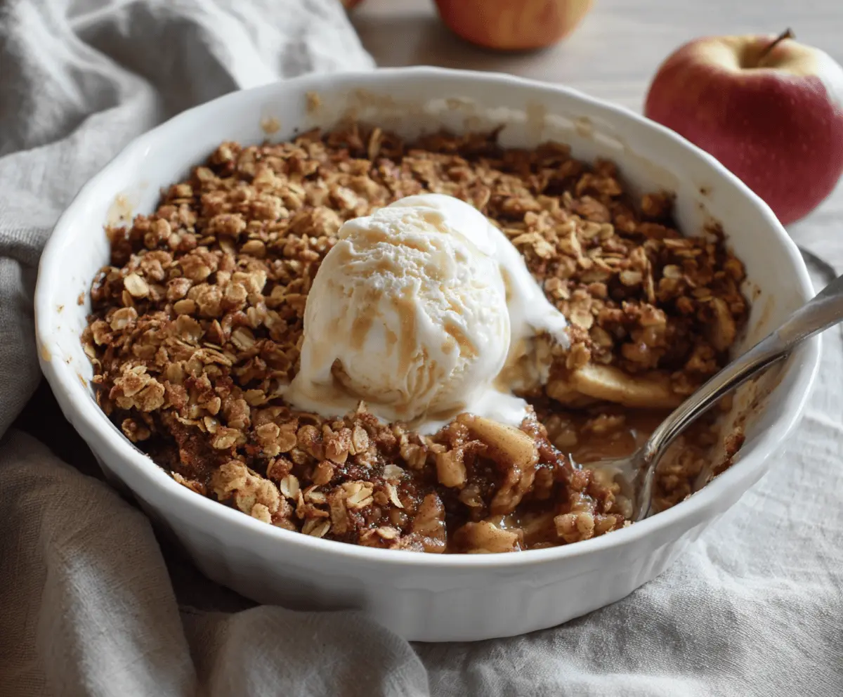 Delicious homemade Maple Walnut Apple Crisp topped with toasted walnuts and caramelized apples, perfect for a cozy dessert