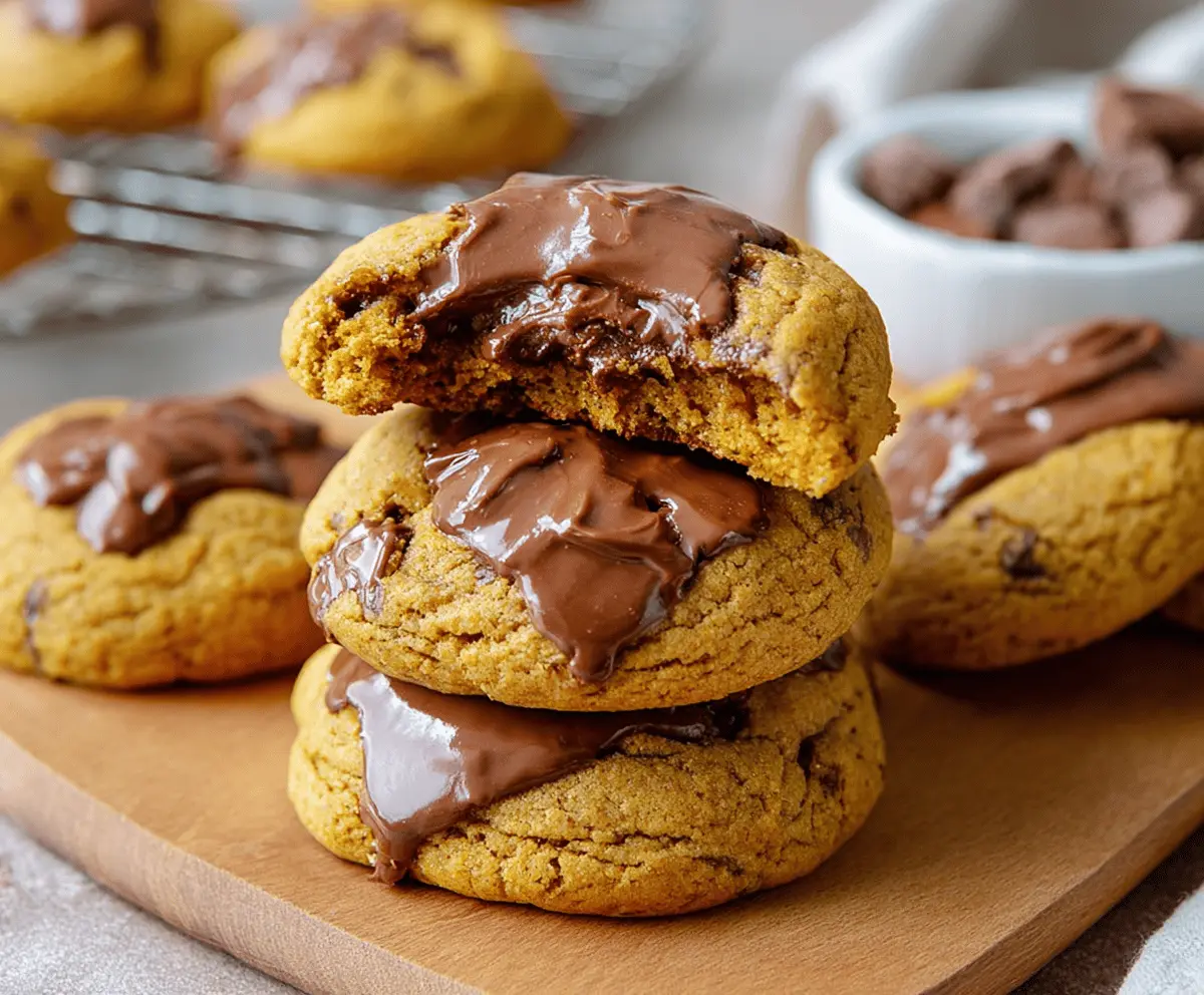 Delicious homemade pumpkin Nutella cookies with a soft, chewy texture and chocolate-hued filling, perfect for fall treats