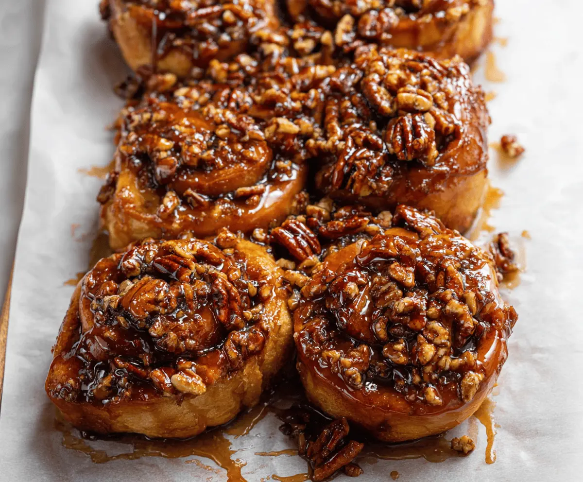 Delicious caramel pecan sticky buns topped with gooey caramel sauce and toasted pecans, perfect for breakfast or dessert