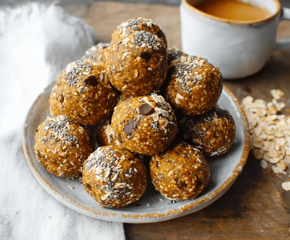 Healthy Chia Pumpkin Protein Balls on a white plate, featuring a nutritious blend of chia seeds, pumpkin, and protein powder for a nutritious snack