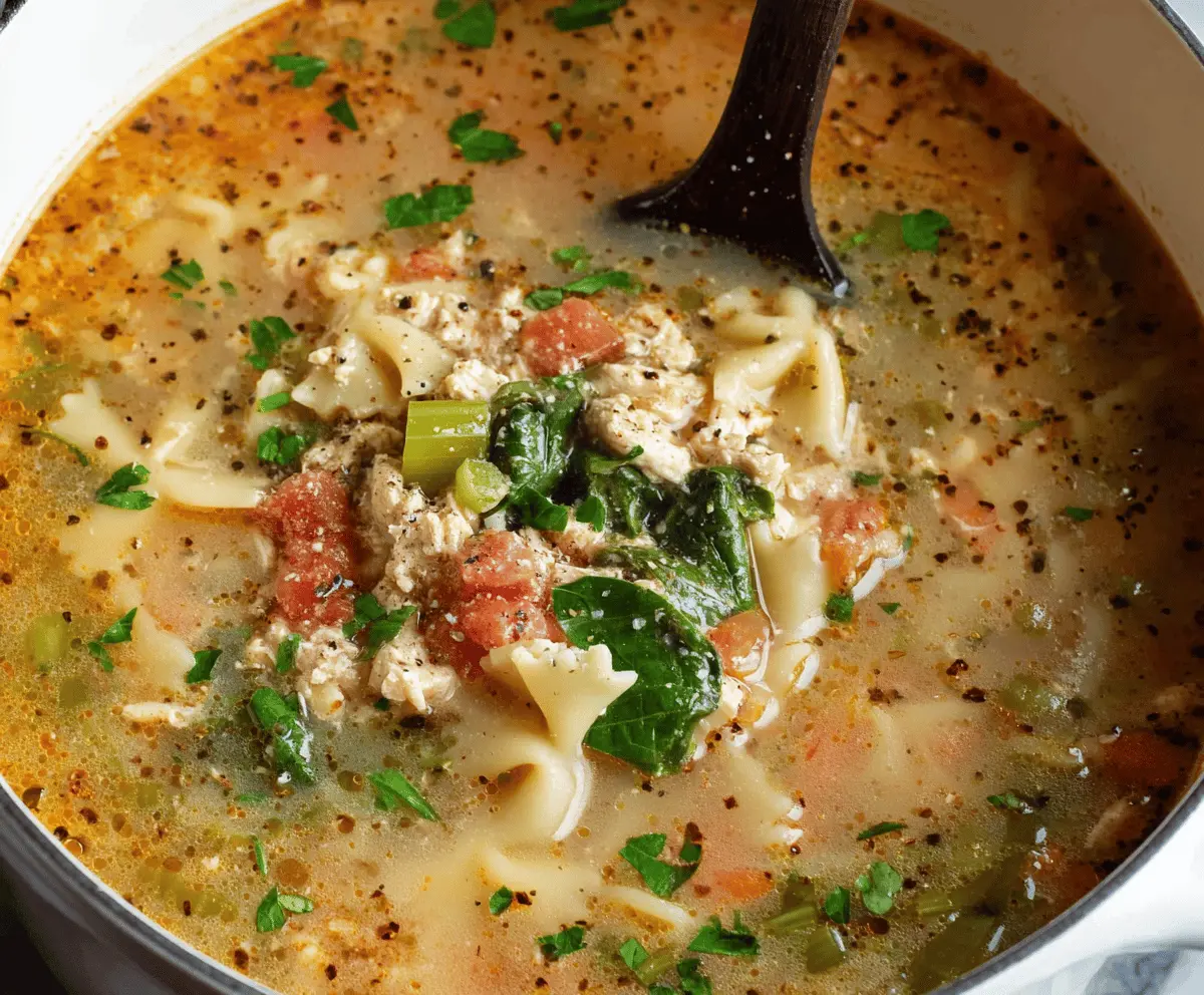 Hearty Italian Ground Chicken Soup in a bowl with fresh herbs and vegetables, perfect for a comforting meal