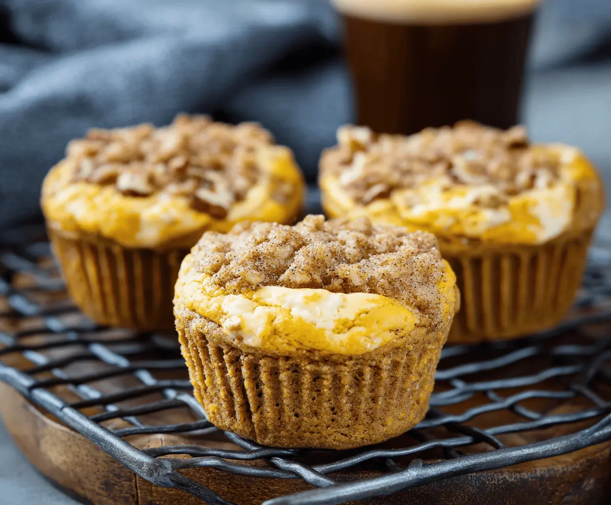 Delicious keto pumpkin cheesecake muffins topped with whipped cream and cinnamon, perfect for fall desserts and low-carb baking.