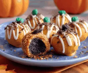 Delicious Pumpkin Oreo Truffles with creamy pumpkin filling coated in crushed Oreos, perfect for fall desserts